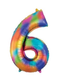 Rainbow Number 6 SuperShape Foil Balloon 26" x 35"
