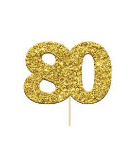 Glitter Gold 80 Numeral Cupcake Toppers, pk12