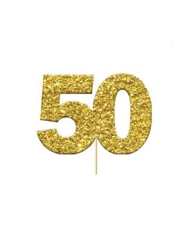 Glitter Gold 50 Numeral Cupcake Toppers, pk12