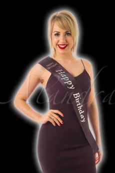 Black Diamante Happy Birthday Sash