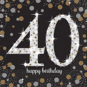 Gold Sparkling Celebration 40th Luncheon Napkins 33cm - pk16