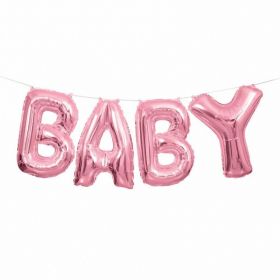 Pink 'Baby' Letter Foil Balloon Banner Kit 14''