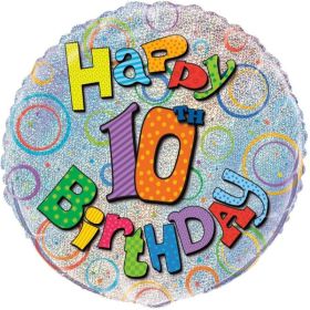 Happy 10th Birthday Prismatic Foil Balloon 17"