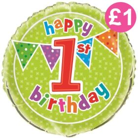 Happy 1st Birthday Polka Dot Foil Balloon 18"