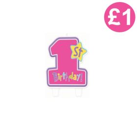 Hugs & Stitches 1st Birthday Girl Flat Moulded Candle