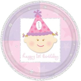 8 First Birthday Girl Prismatic Party Plates