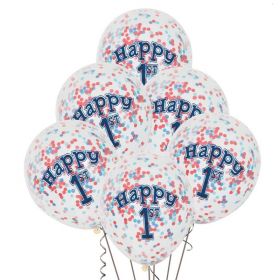 Nautical 1st Birthday Balloons with Confetti pk6