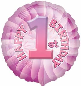 Happy 1st Birthday Pink Circle Foil Balloon