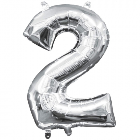 Number 2 Silver Minishape Air Fill Foil Balloon 16"