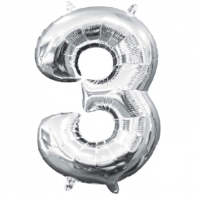 Number 3 Silver Minishape Air Fill Foil Balloon 16"