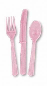 Lovely Pink Re-usable Plastic Cutlery Assortment  pk18