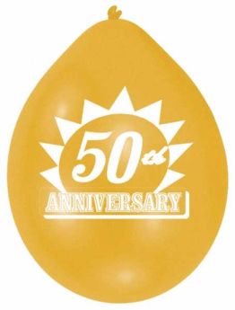 Golden 50th Anniversary Latex Balloons pk10, 9"