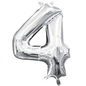 Number 4 Silver Minishape Air Fill Foil Balloon 16"