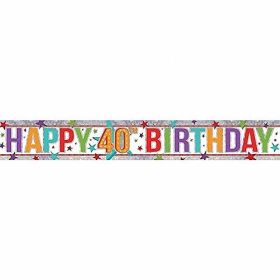 Multi Colour Happy 40th Birthday Holographic Foil Banner