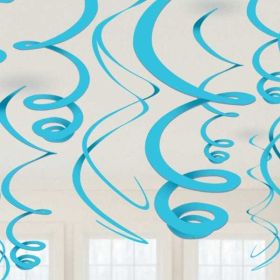 Caribbean Blue Plastic Swirls Decorations pk12