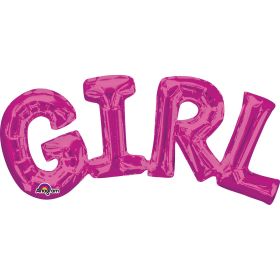 "Girl" Phrase Pink Supershape Foil Balloon