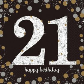 Gold Sparkling Celebration 21st Luncheon Napkins 33cm, pk16