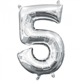 Number 5 Silver Minishape Air Fill Foil Balloon 16"