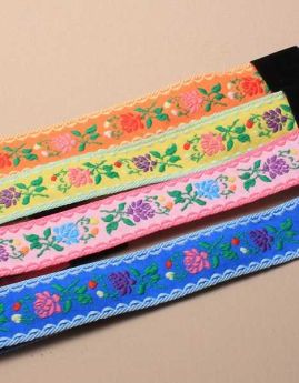 Tapestry Embroidered Floral Pattern Browband on Stretch Black Elastic