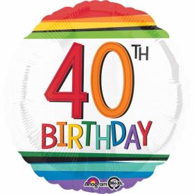 Rainbow Birthday 40th Standard Foil Balloons