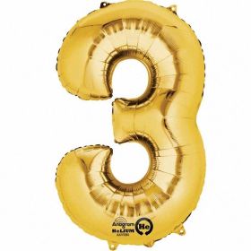 Number 3 Gold SuperShape Foil Balloon