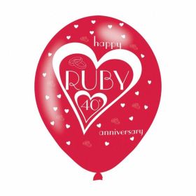 Ruby 40th Anniversary Latex Balloons 11"/27.5cm, pk6