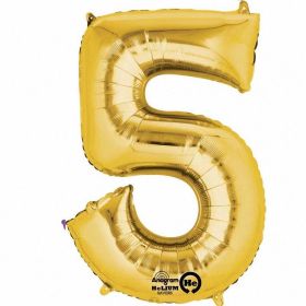 Number 5 Gold SuperShape Foil Balloon 21"/53cm x 34"/86cm