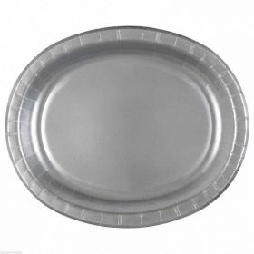 Oval Silver Party Plates pk8