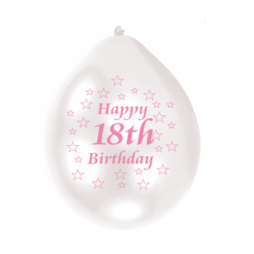 18th White & Pink Birthday Latex Balloons 9"