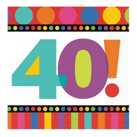 Dots & Stripes 40th Birthday Party Napkins 33cm 33cm, pk16