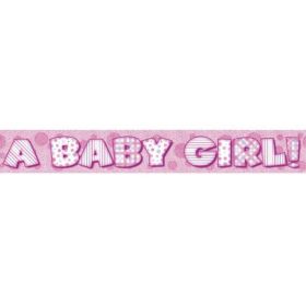 A Baby Girl Prism Pink Foil Banner 3.65m