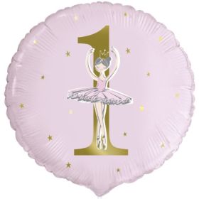 Ballerina Pink & Gold 1st Birthday Party Foil Balloon 18"
