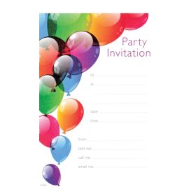 Balloon Party Invitations, pk20