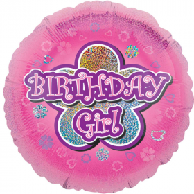 Pink Flowers Birthday Girl Foil Balloon 18"