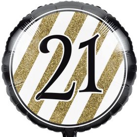 Black & Gold Age 21 Foil Balloon 18"