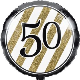 Black & Gold Age 50 Foil Balloon 18"