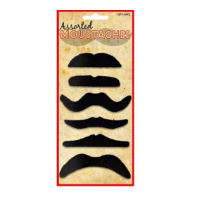 6 Assorted Styles Black Moustaches