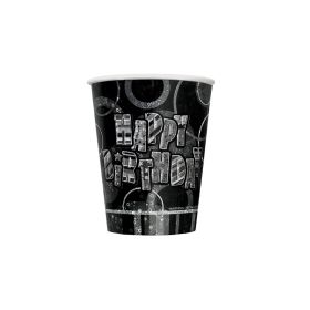 Black Glitz Prismatic Party Cups 270ml, pk8