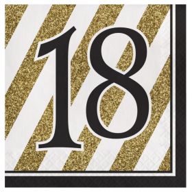 16 Black & Gold Age 18 Napkins