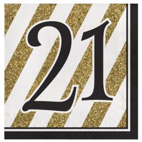 Black & Gold Age 21 Napkins 33cm x 33cm, pk16