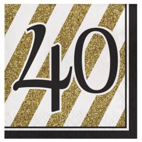 Black & Gold Age 40 Napkins 33cm x 33cm, pk16