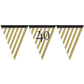 Black & Gold Age 40 Flag Bunting 3.7m