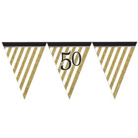 Black & Gold Age 50 Flag Bunting 3.7m