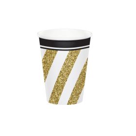 Black & Gold Party Cups 256ml, pk8