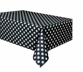 Midnight Black Polka Dot Party Tablecover