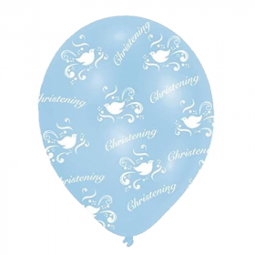 6 Christening Blue Latex Balloons 11"