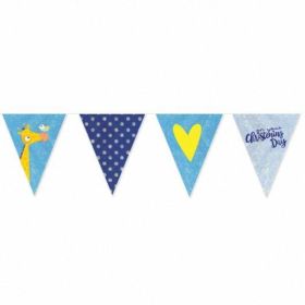 On your Christening Day Blue Foil Pennant Banner 3.96m