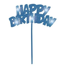 Blue Happy Birthday Flashing Cake Decoration