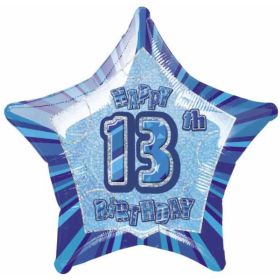 Blue Glitz Star 13th Birthday Foil Balloon 20"