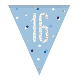 Glitz Blue 16th Birthday Flag Banner 2.74m